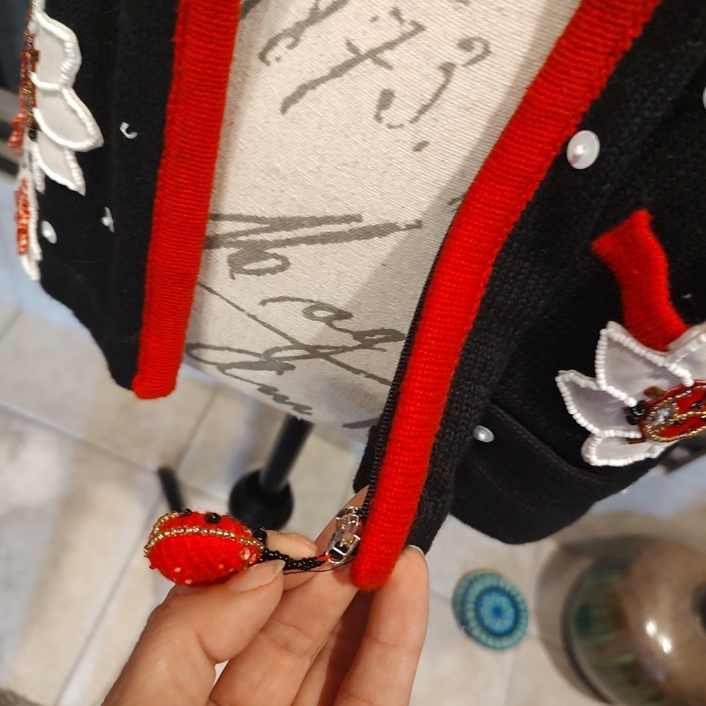 Philip & Jane Gordon Large Ladybug Zipper Up Sweater! RARE! - Picture 6 of 11